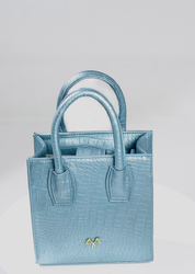 Marvella - Metallic Ice Blue Crocodile Print