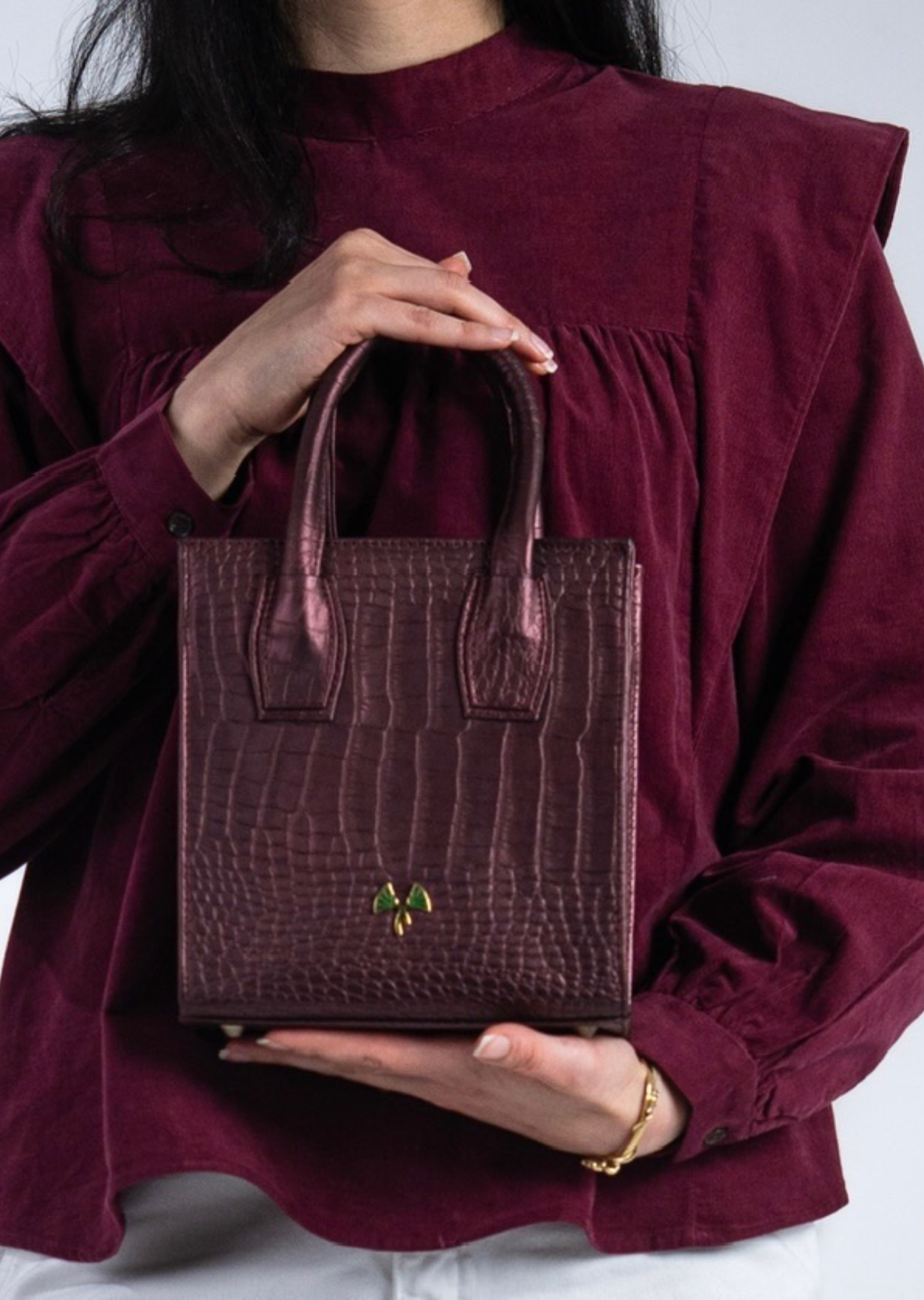 Marvella - Metallic Burgundy Crocodile Print