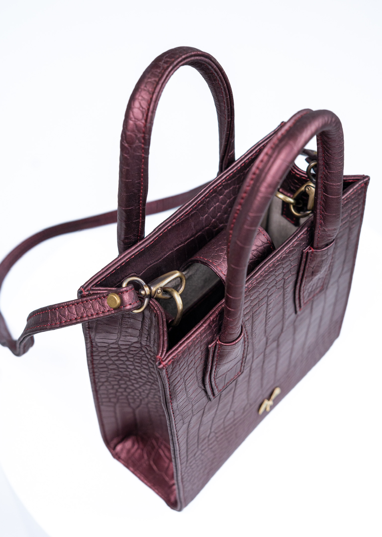 Marvella - Metallic Burgundy Crocodile Print